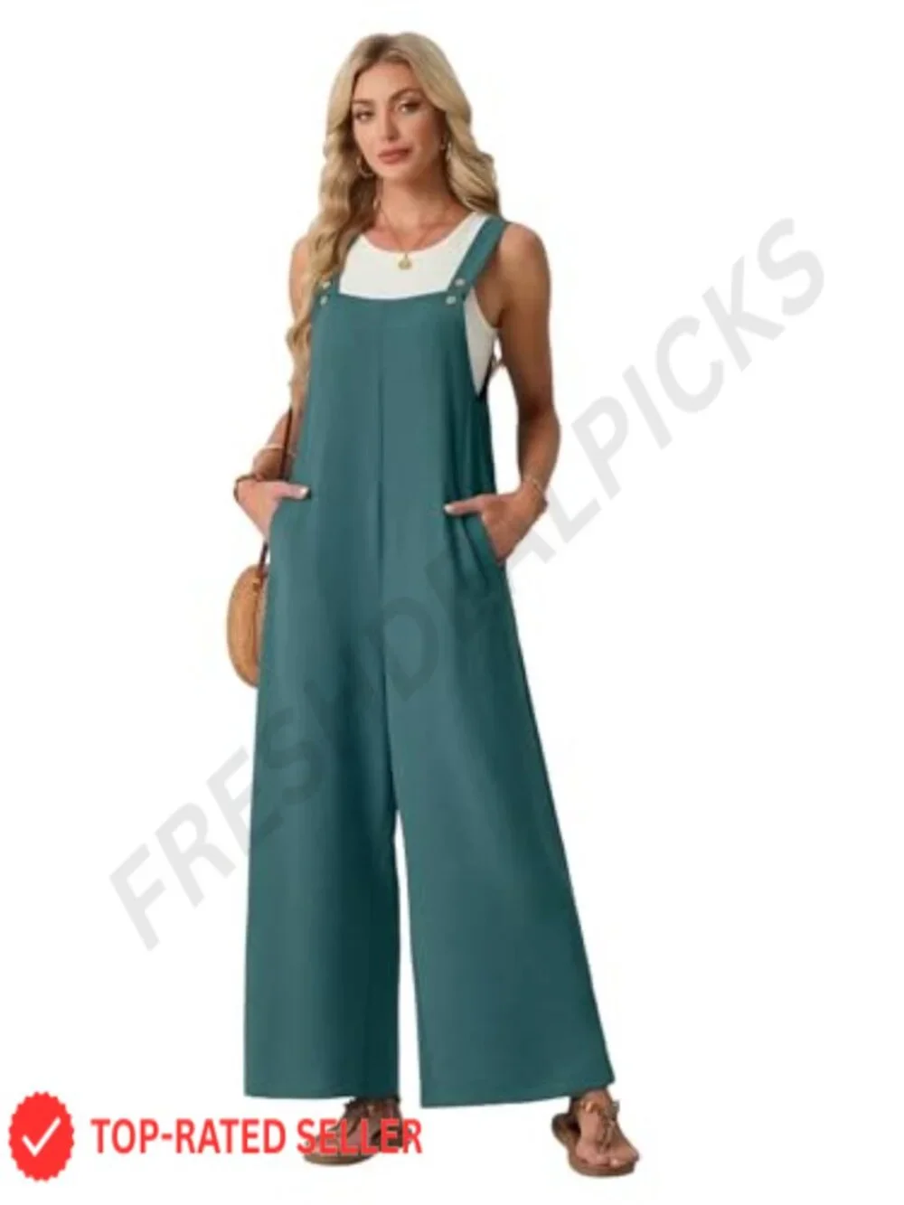 Women's Sleeveless Floral Wide Leg Jumpsuit Casual Summer Romper with Pockets